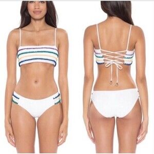 SOLUNA SWIM Summer Solstice White Bikini Top & Bottom Set Boho Adjustable MEDIUM